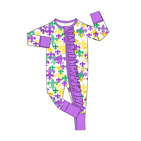 Baby Girls Anchors Checked Mardigras Ruffle Zipper Footie Rompers Preorder
