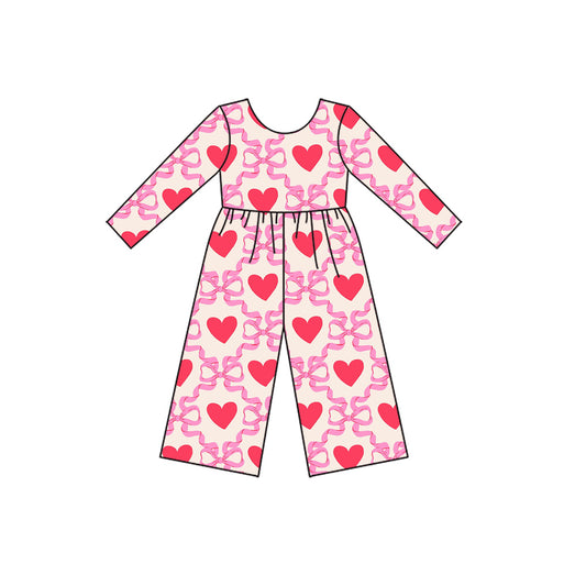 Baby Girls Pink Hearts Bows Checked Pants Valentine Jumpsuits Preorder