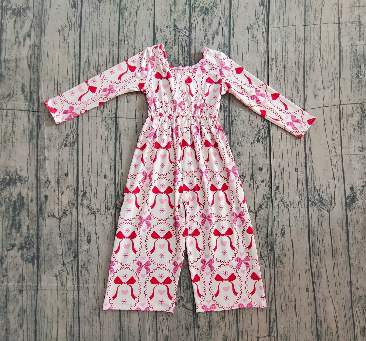 Baby Girls Hearts Bows Checked Pants Valentine Jumpsuits Preorder