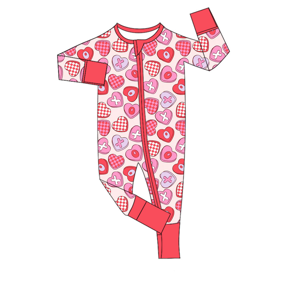 Baby Girls XOXO Hearts Valentine Zipper Footie Rompers Preorder