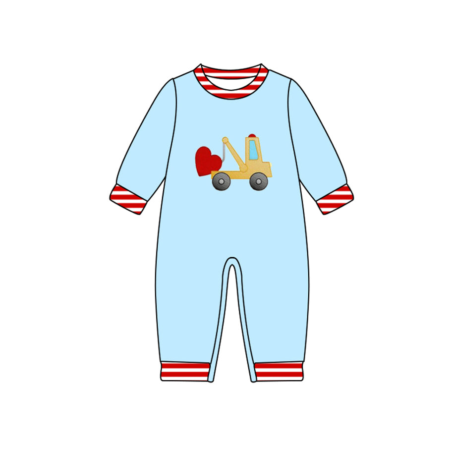 Baby Boys Hearts Excavator Valentine Footie Rompers Preorder