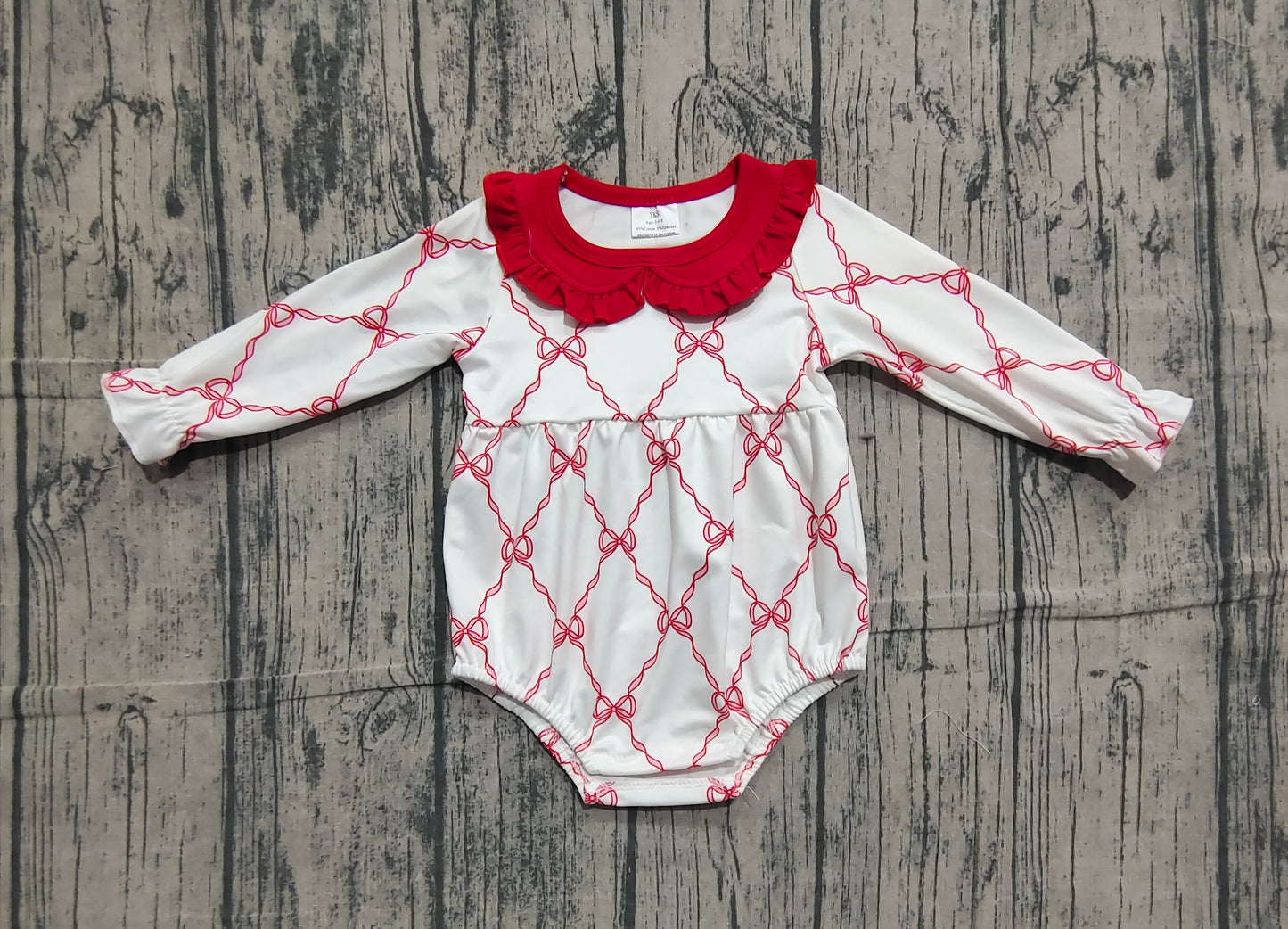 Baby Girls Red Bows Checked Valentines Ruffle Collar Rompers Preorder