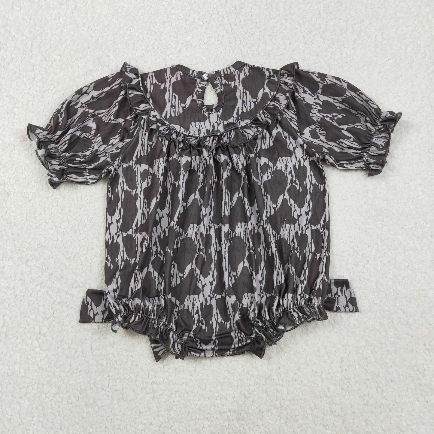 Sibling Baby Girls Smocked Mama's Bestie Camo Bows Ruffle Rompers