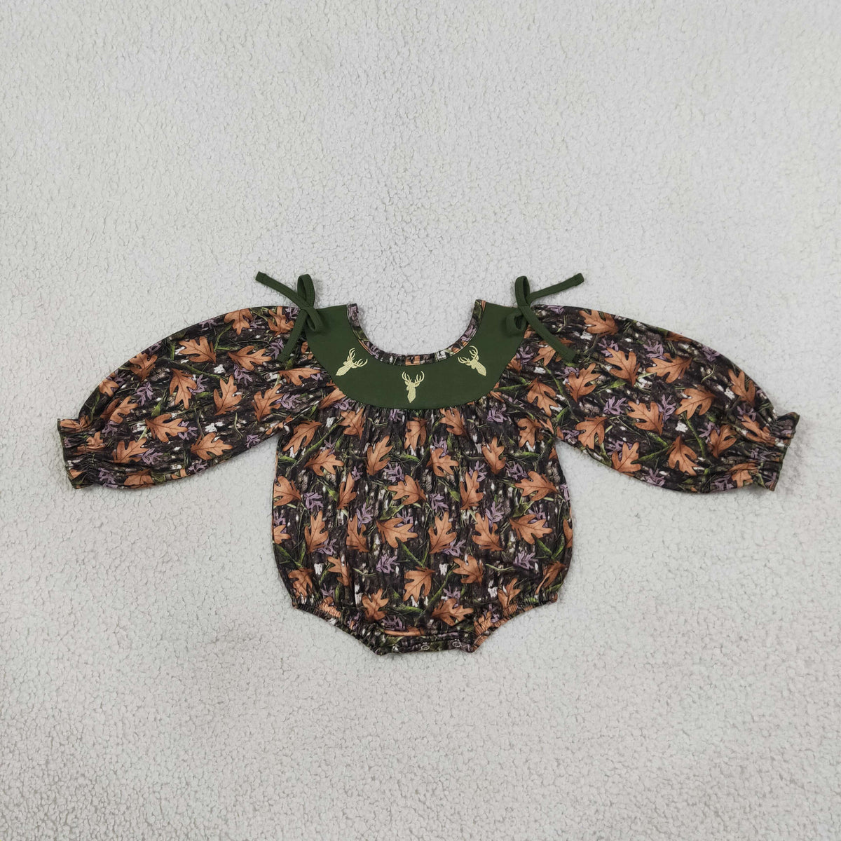 Sibling Baby Kids Long Sleeve Green Leaves Camo Deer Hunting Rompers