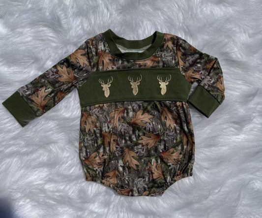 Baby Boys Green Leaves Camo Deer Bows Western Rompers Preorder