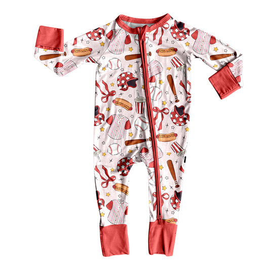 Baby Girls Bows Baseballs Team Footie Rompers Preorder
