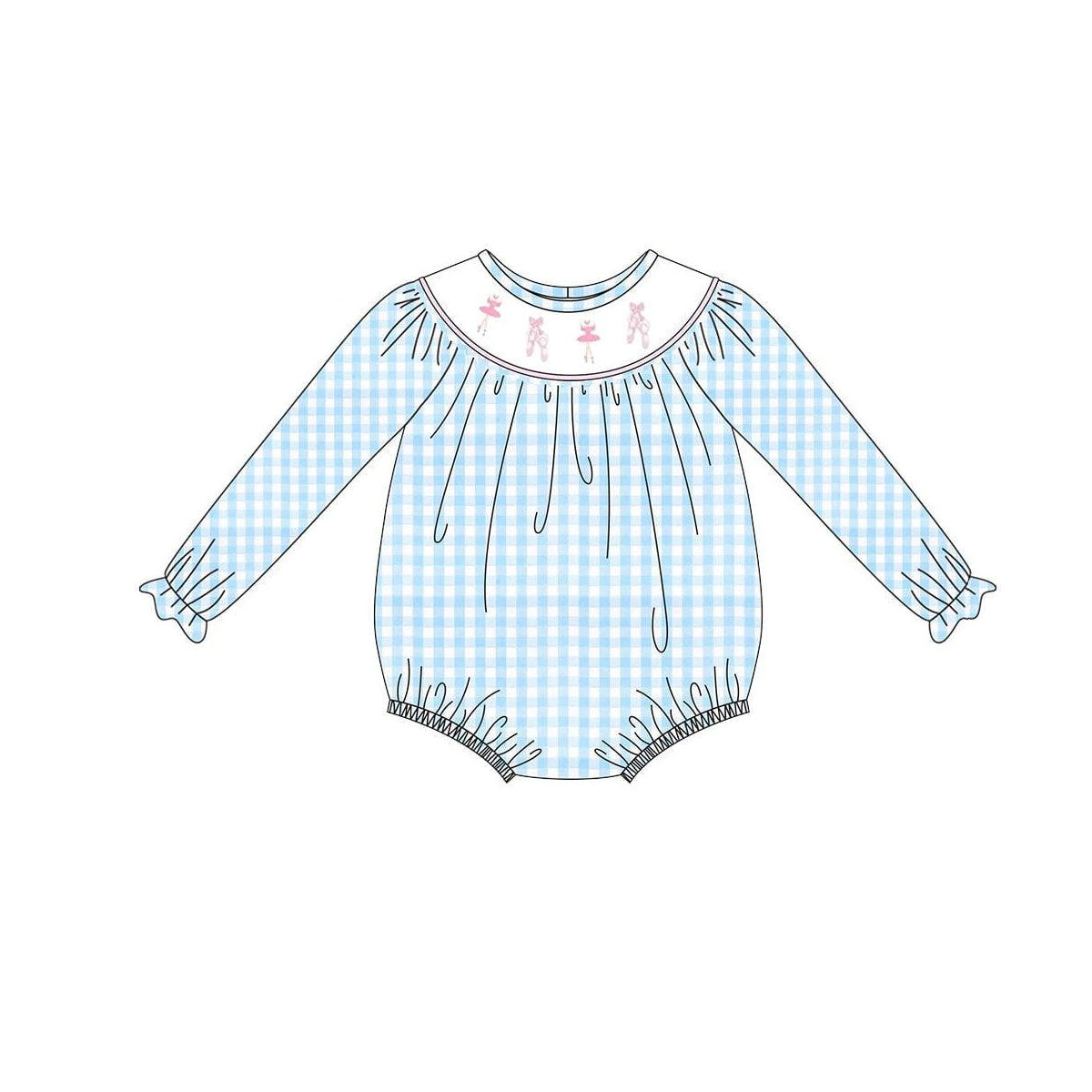 Baby Girls Blue Checked Dancers Ruffle Rompers Preorder