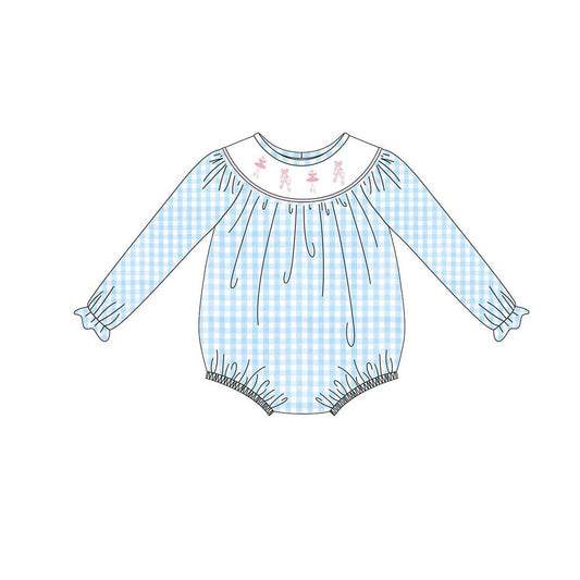 Baby Girls Blue Checked Dancers Ruffle Rompers Preorder