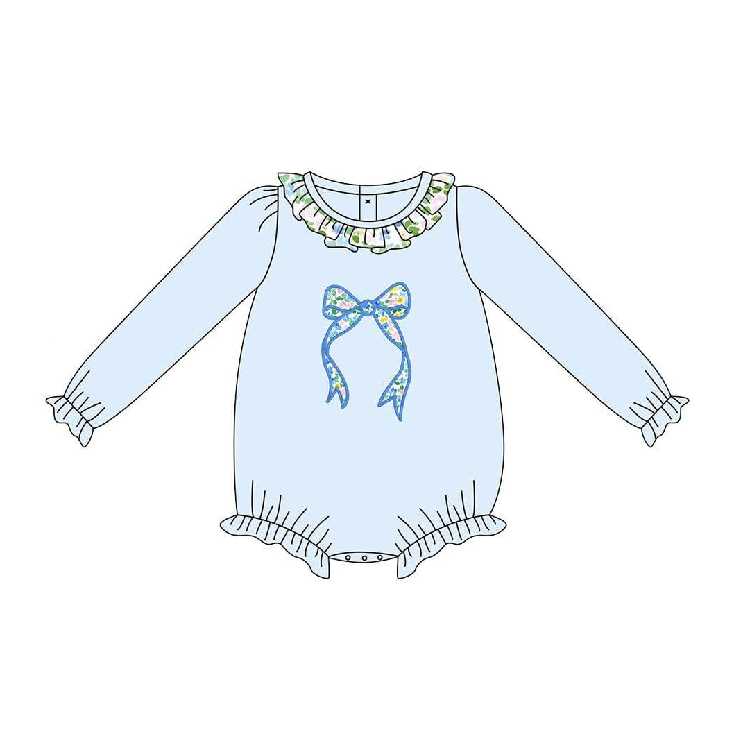 Baby Girls Blue Flowers Bows Ruffle Rompers Preorder