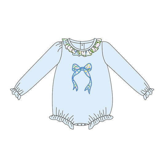Baby Girls Blue Flowers Bows Ruffle Rompers Preorder
