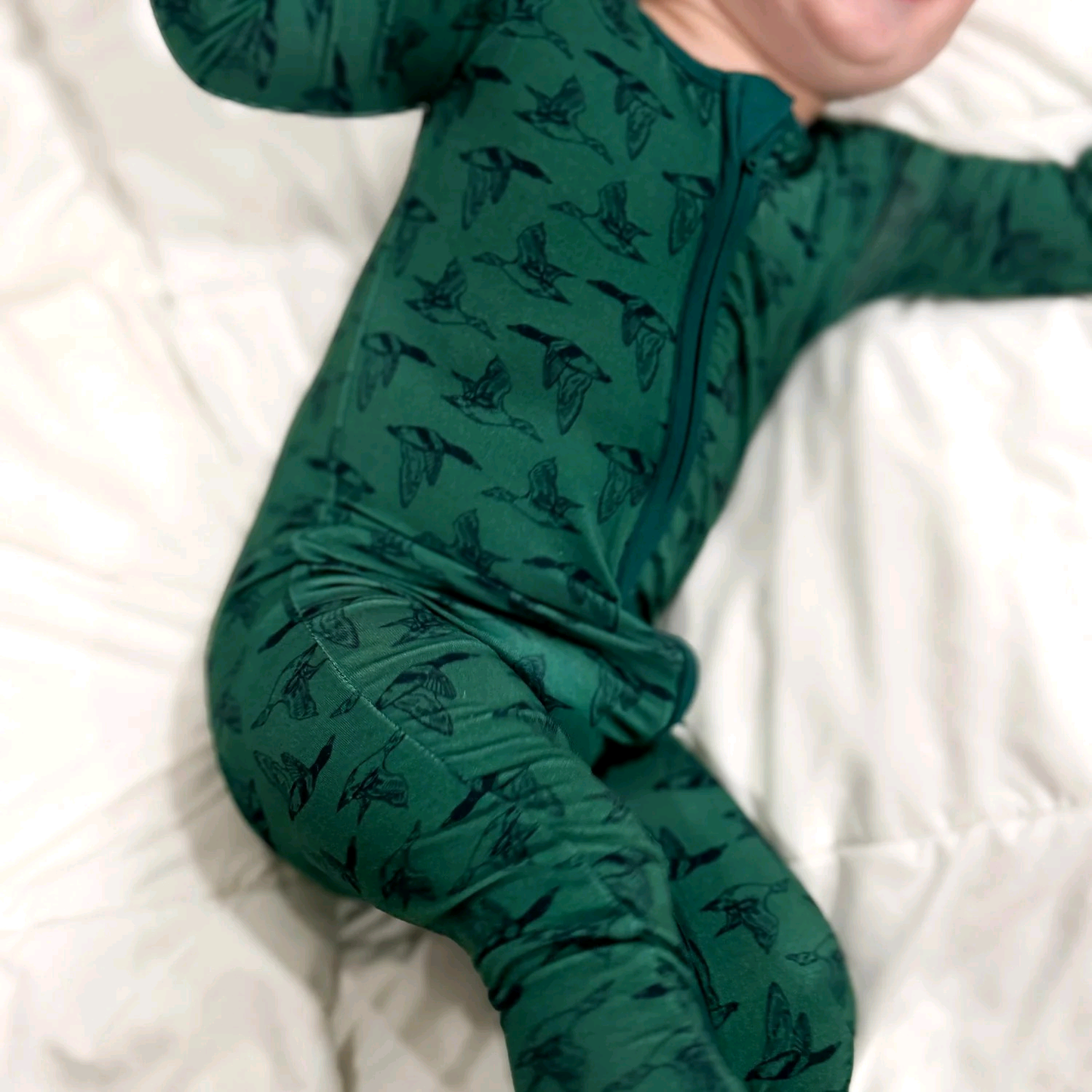 Baby Boys Dark Green Ducks Plaid Zipper Footie Rompers Preorder