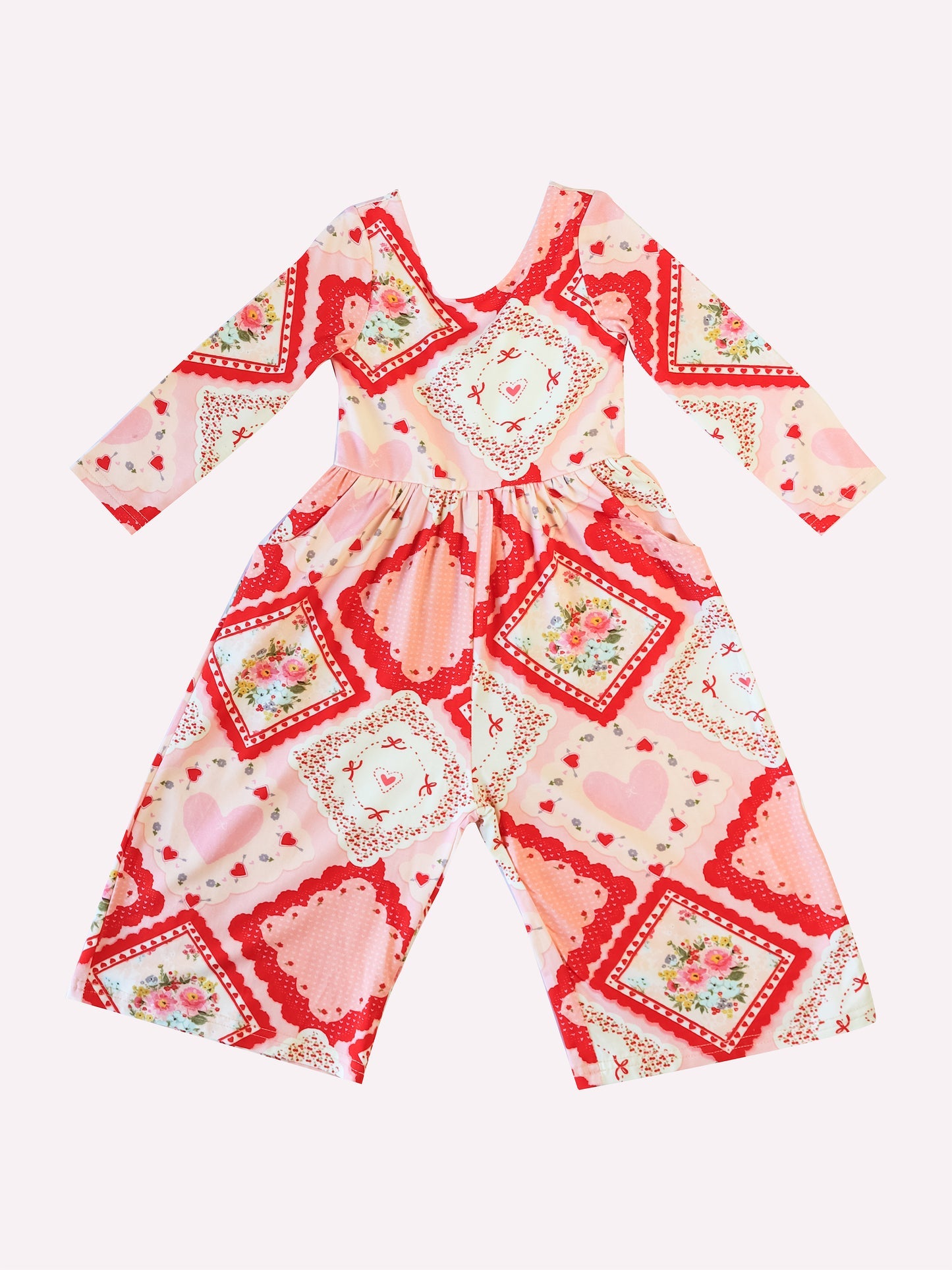 Baby Girls Red Hearts Flowers Checked Valentine Pant Jumpsuits Preorder