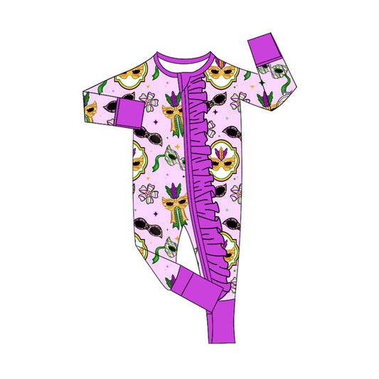 Baby Girls Flowers Anchors Masks Mardigras Ruffle Zipper Footie Rompers Preorder