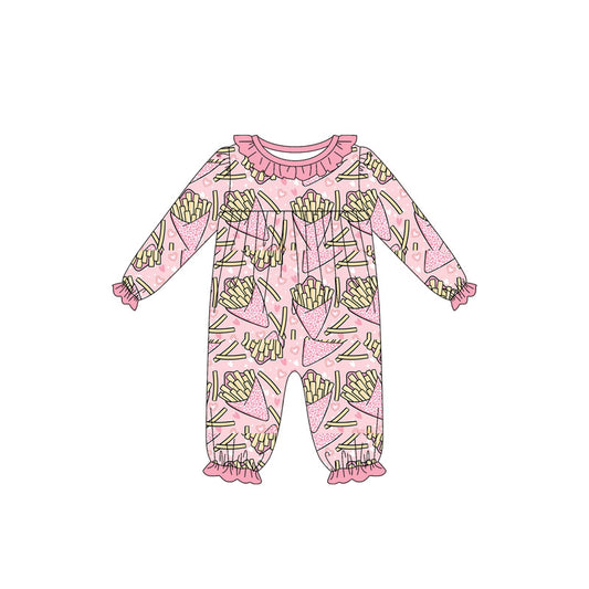 Baby Girls Long Sleeve Hearts Chips Valentine Ruffle Footie Rompers Preorder