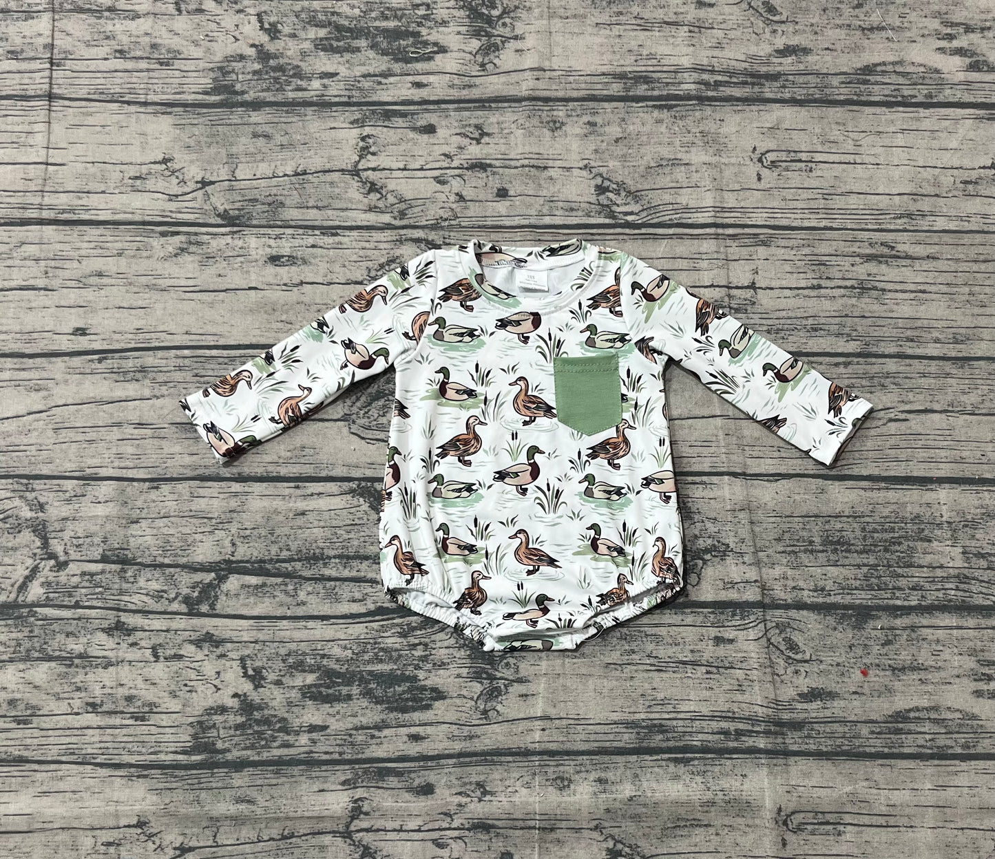 Baby Boys Long Sleeve Green Ducks Pocket Southern Rompers