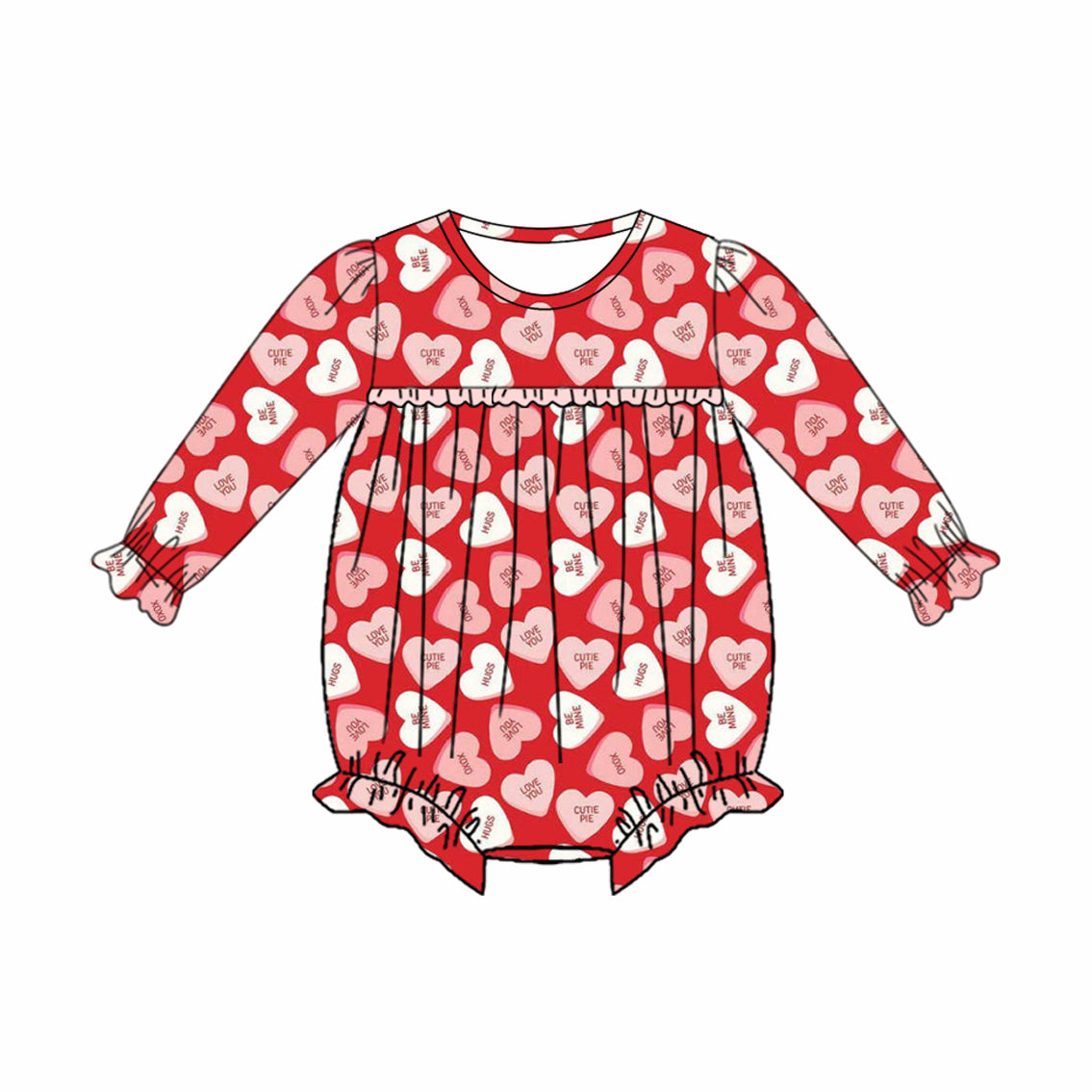 Baby Girls Long Sleeve Hearts Plaid Valentine Ruffle Rompers Preorder