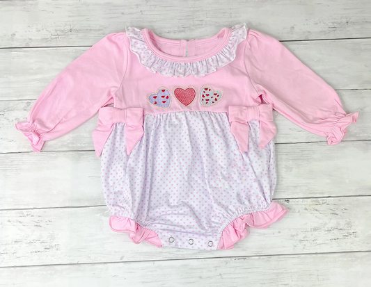 Baby Girls Long Sleeve Hearts Bows Valentine Ruffle Rompers Preorder