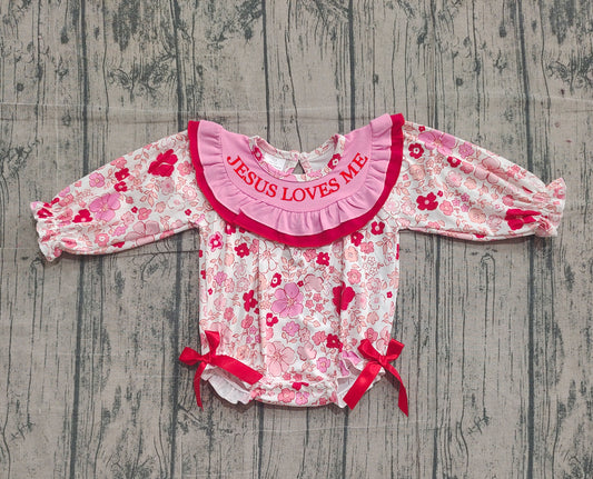 Smocked Jesus Love Me Baby Girls Flowers Ruffle Rompers Preorder
