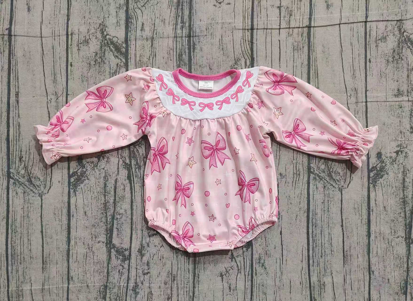 Embroidery Bows Baby Girls Pink Stars Valentines Ruffle Rompers Preorder