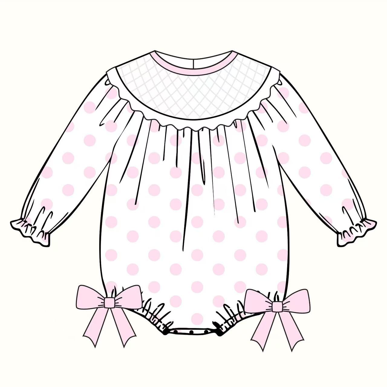 Baby Girls Light Pink Polka Dots Bows Valentine Ruffle Sleeve Rompers Preorder