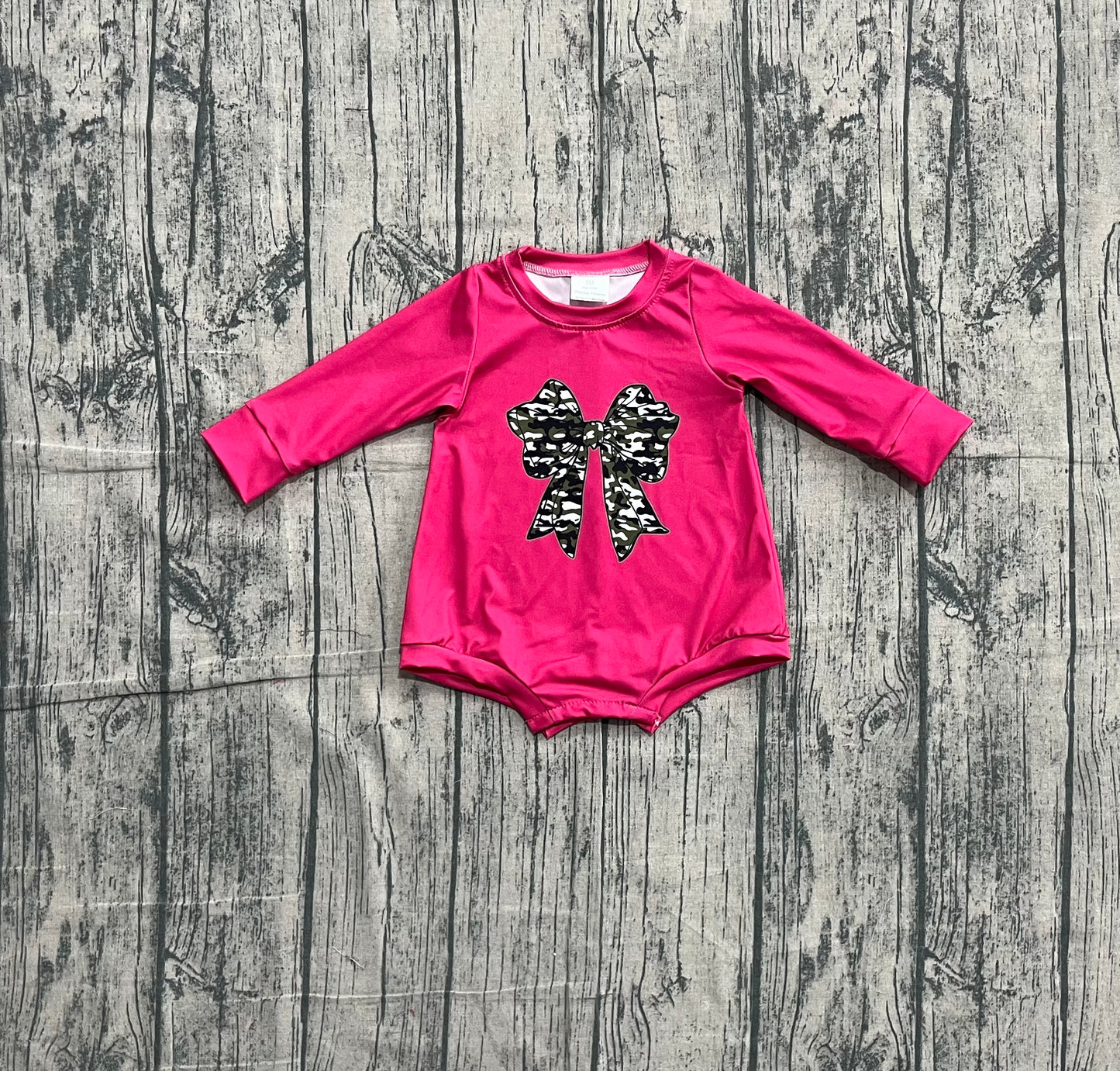 Baby Girls Hot Pink Long Sleeve Olive Camo Bows Southern Rompers