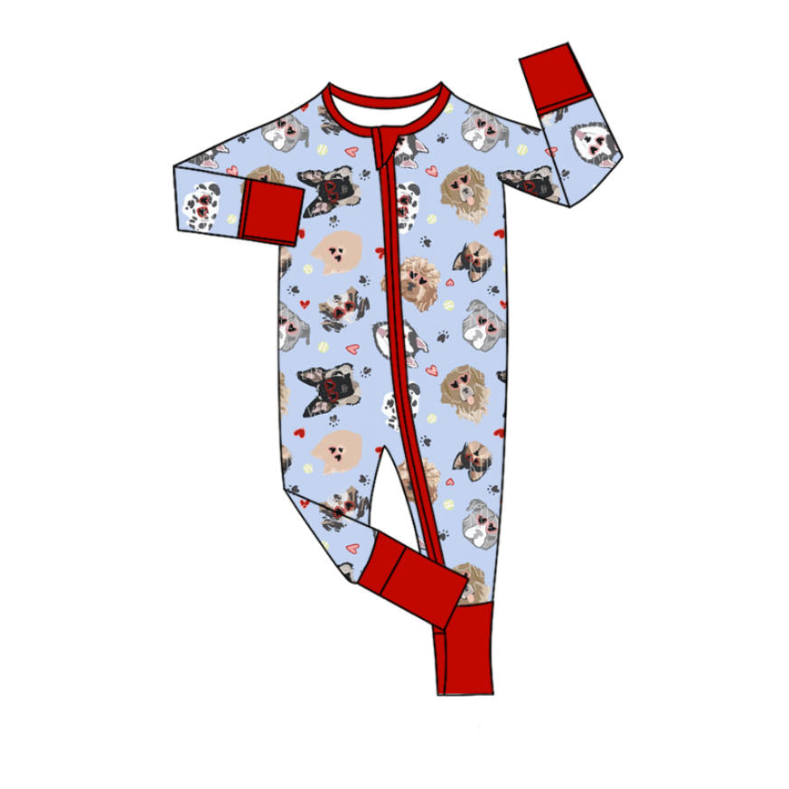 Baby Boys Hearts Dogs Valentine Zipper Footie Rompers Preorder
