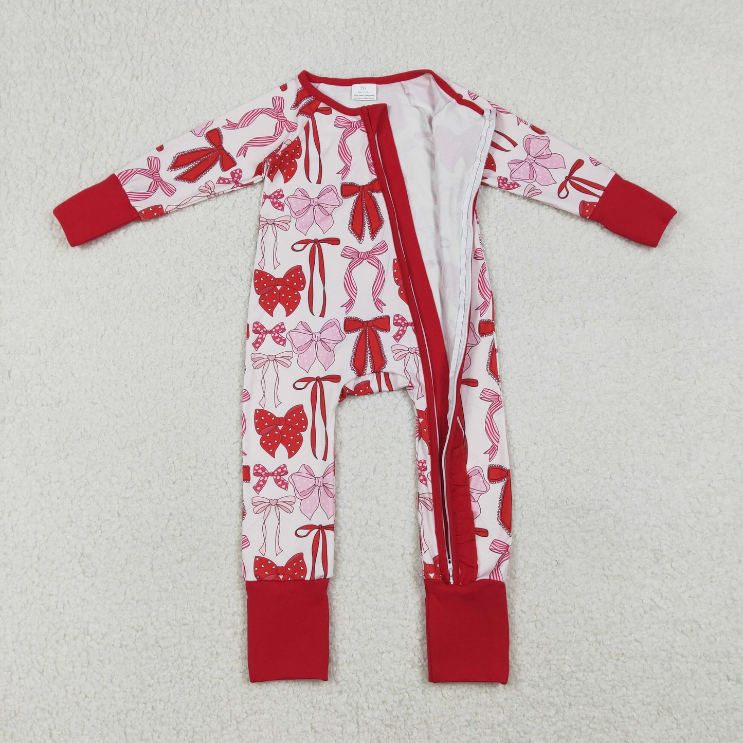Baby Girls Red Bows Plaid Valentines Two Way Ruffle Zip Convertible Rompers