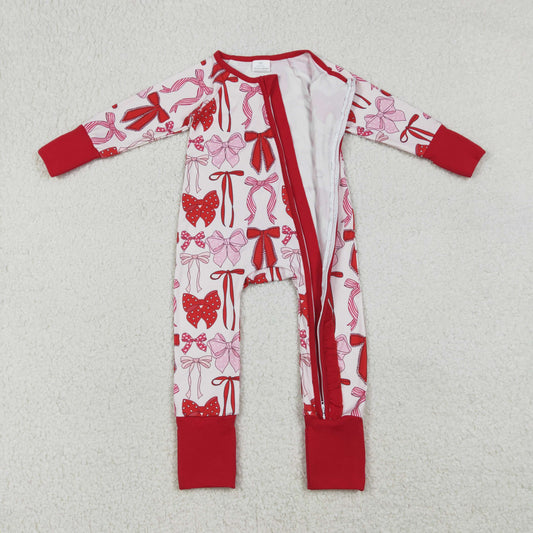 Baby Girls Red Bows Plaid Valentines Two Way Ruffle Zip Convertible Rompers