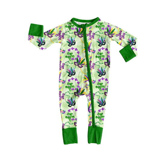 Baby Girls Mardigras Anchor Masks Zipper Footie Rompers Preorder