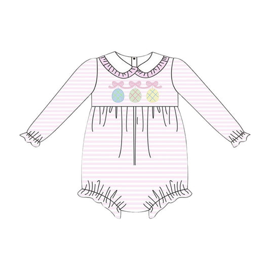 Baby Girls Pink Stripe Bows Eggs Easter Ruffle Collar Rompers Preorder