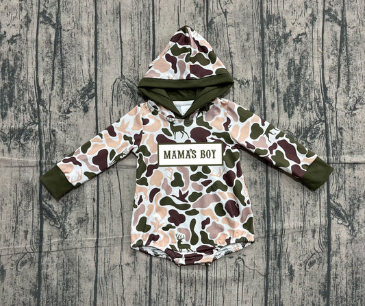 Embroidery Mama's Boy Baby Boys Deer Ducks Camo Hoodie Rompers Preorder