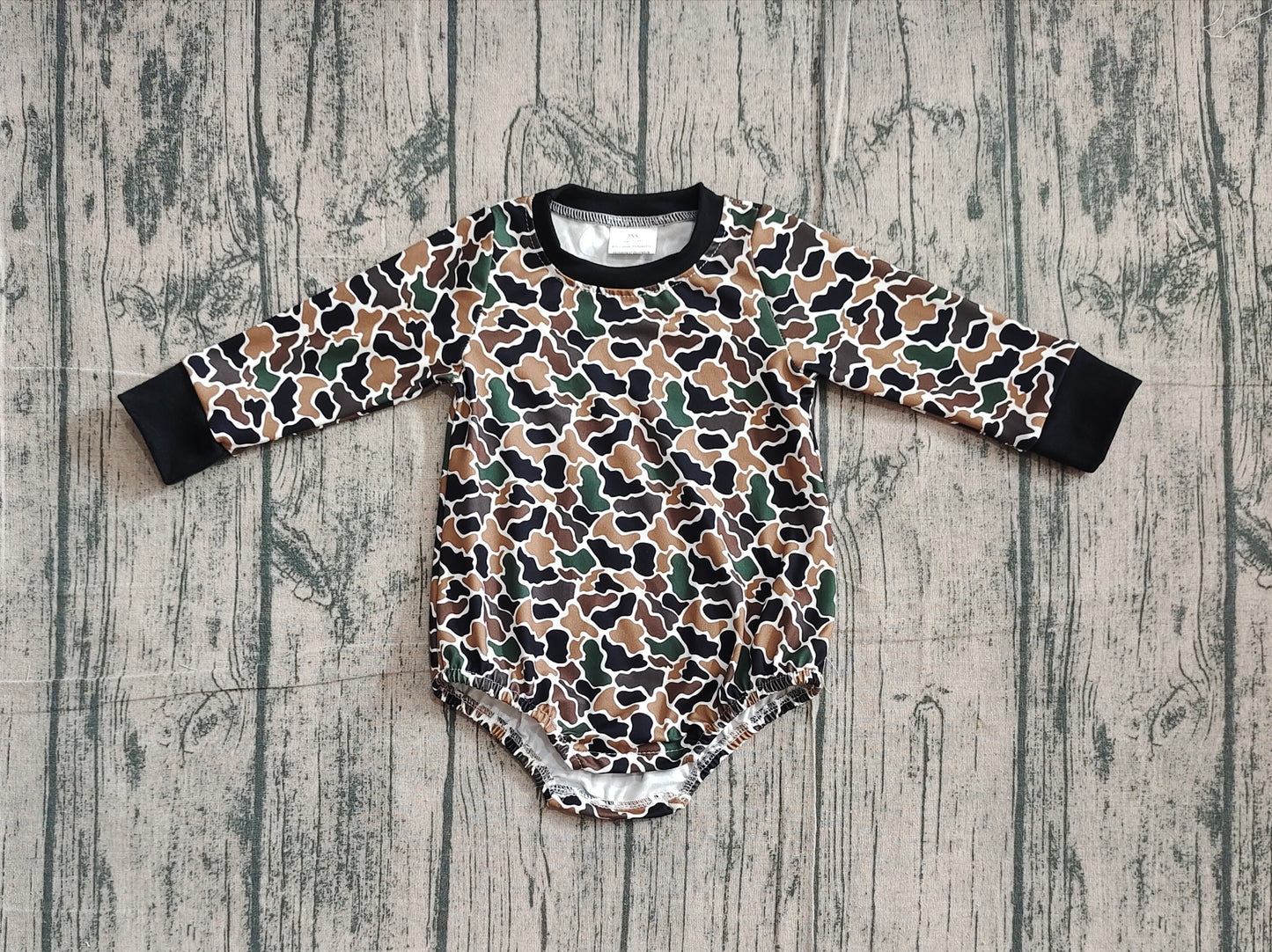 Baby Boys Dark Brown Camo Long Sleeve Southern Rompers