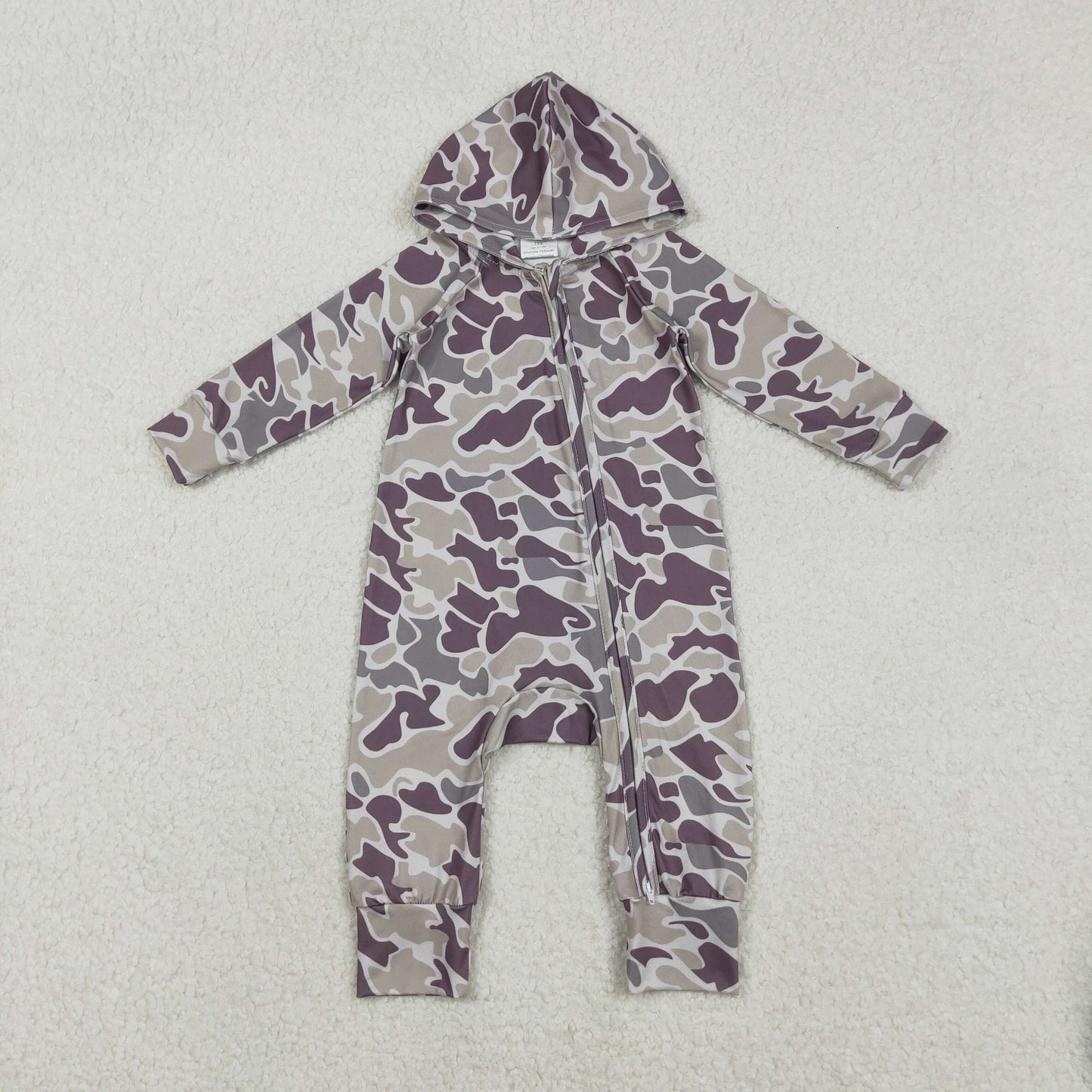 Sibling Baby Boys Southern Hunting Camo Button Two Way Zip Convertible Hoodie Rompers