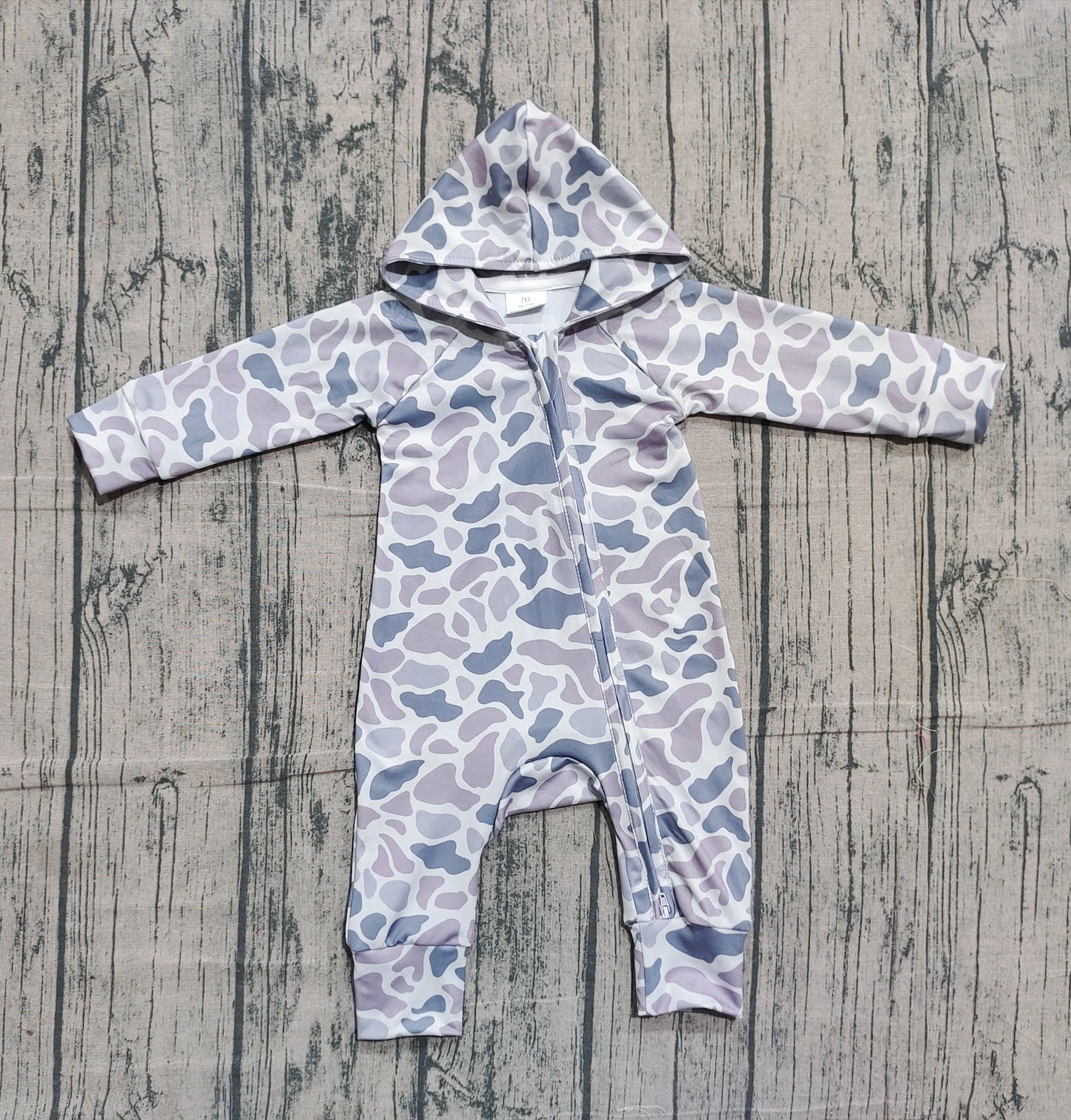 Baby Boys Grey Camo Hoodie Two Way Zip Convertible Rompers