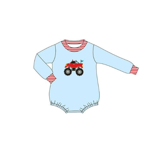 Baby Boys Blue Long Sleeve Truck Flag Rompers Preorder