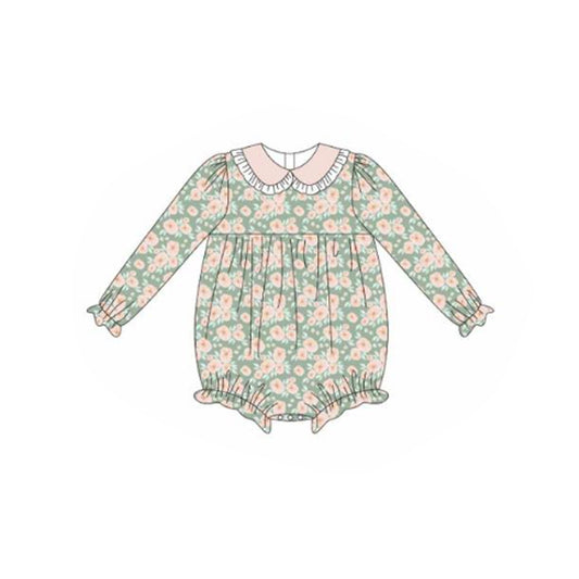 Baby Girls Pink Floral Collar Ruffle Rompers Preorder