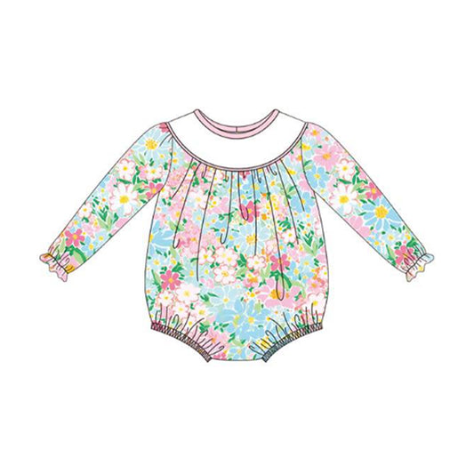 Baby Girls Pink Flowers Ruffle Rompers Preorder