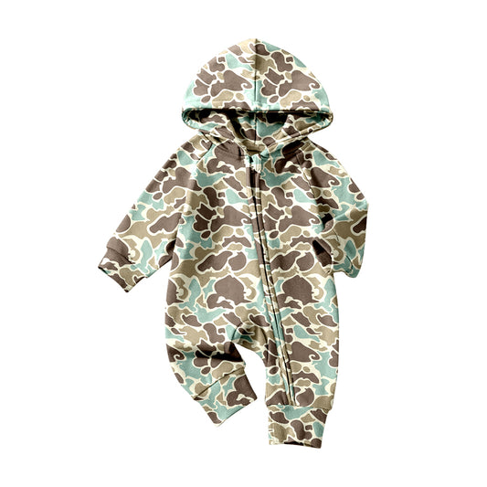 Baby Boys Green Camo Zipper Hoodie Southern Rompers Preorder