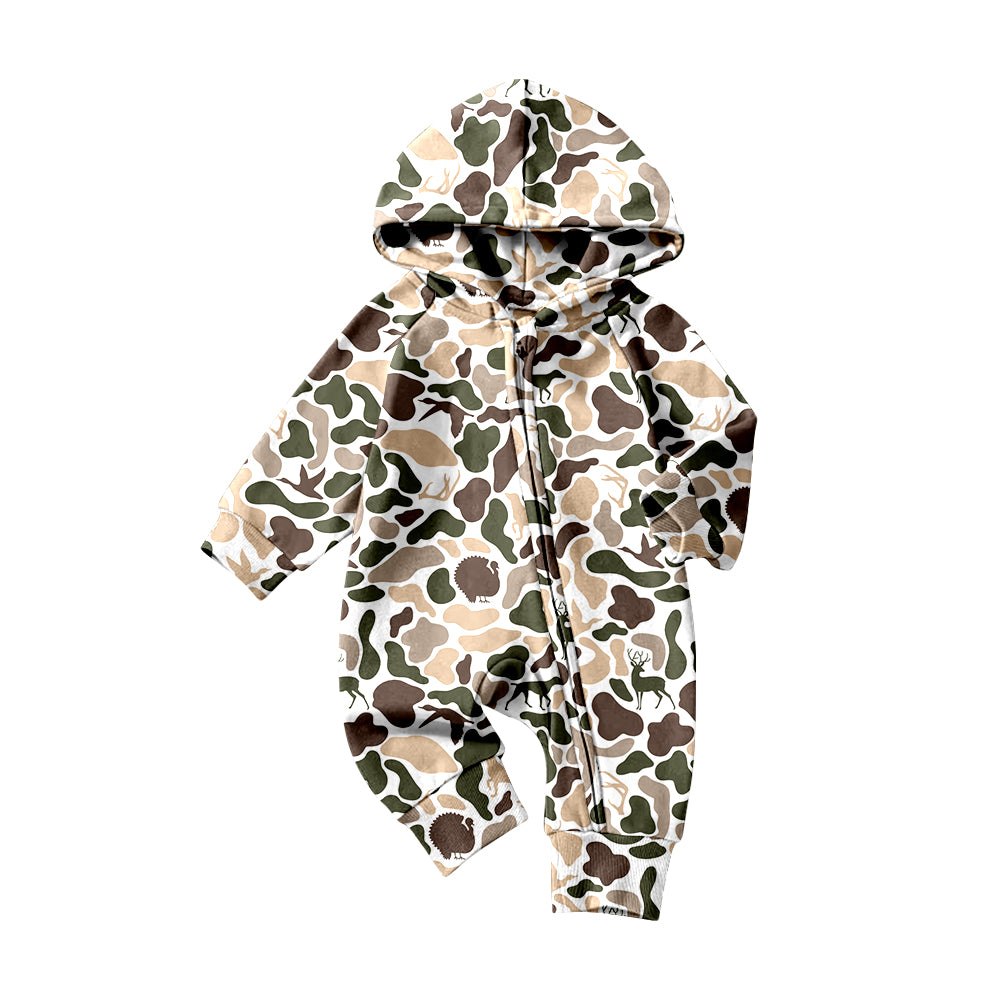 Baby Boys Ducks Dogs Camo Zipper Hoodie Southern Rompers Preorder