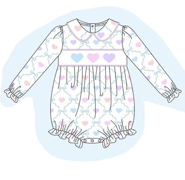 Baby Girls Colorful Hearts Bows Checked Valentine Collar Ruffle Rompers Preorder