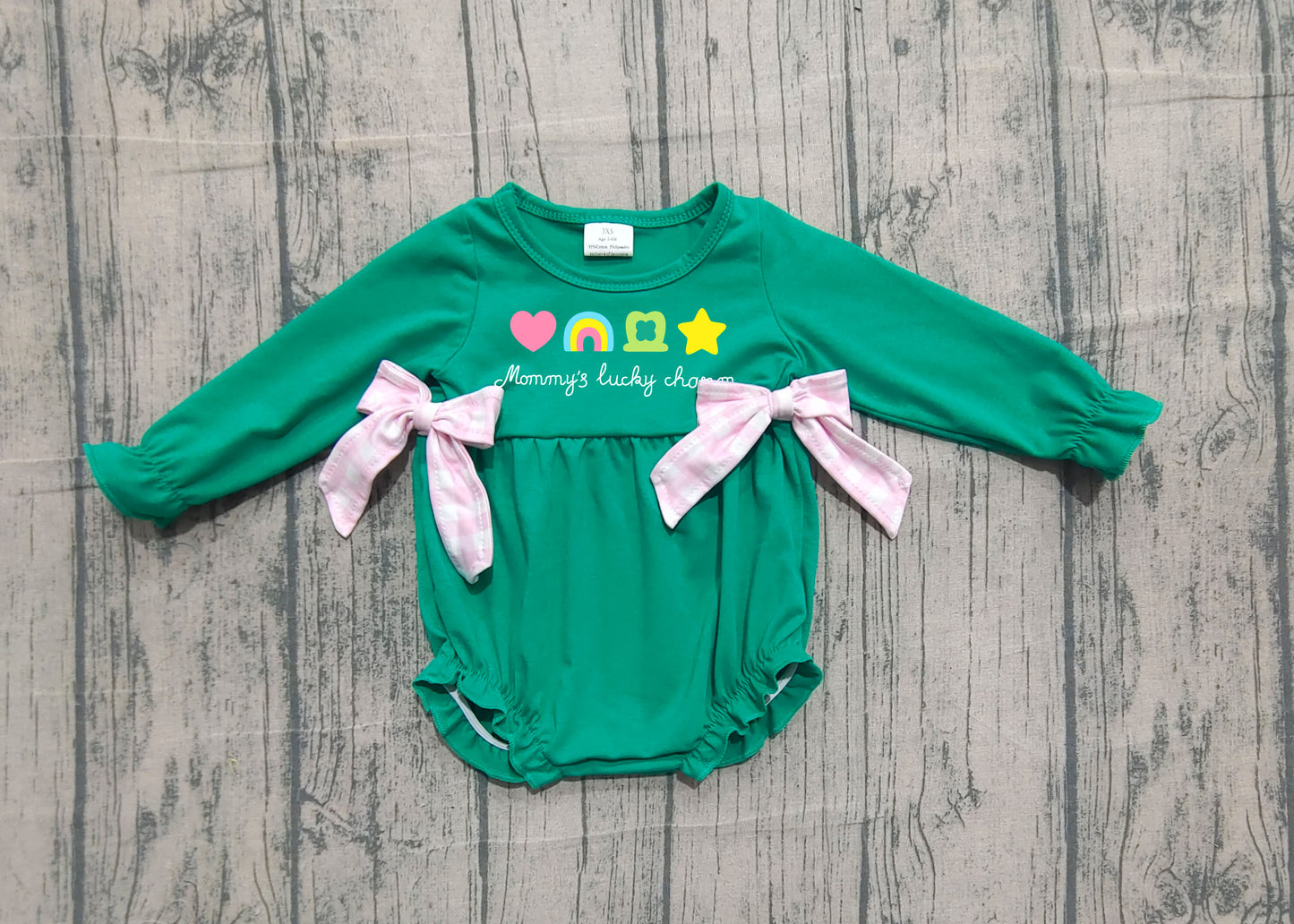 Embroidery Clovers Bows Baby Girls Green St Patrick Bows Ruffle Rompers Preorder