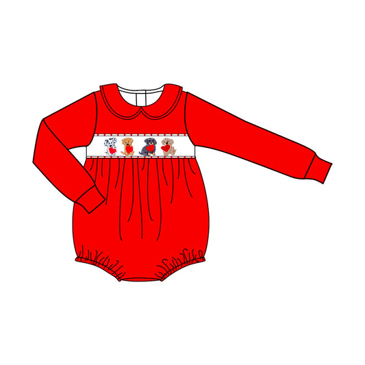 Baby Boys Long Sleeve Hearts Dogs Valentine Collar Rompers Preorder