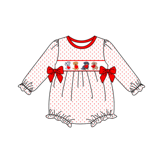 Baby Girls Long Sleeve Hearts Dogs Polka Dots Valentine Ruffle Rompers Preorder