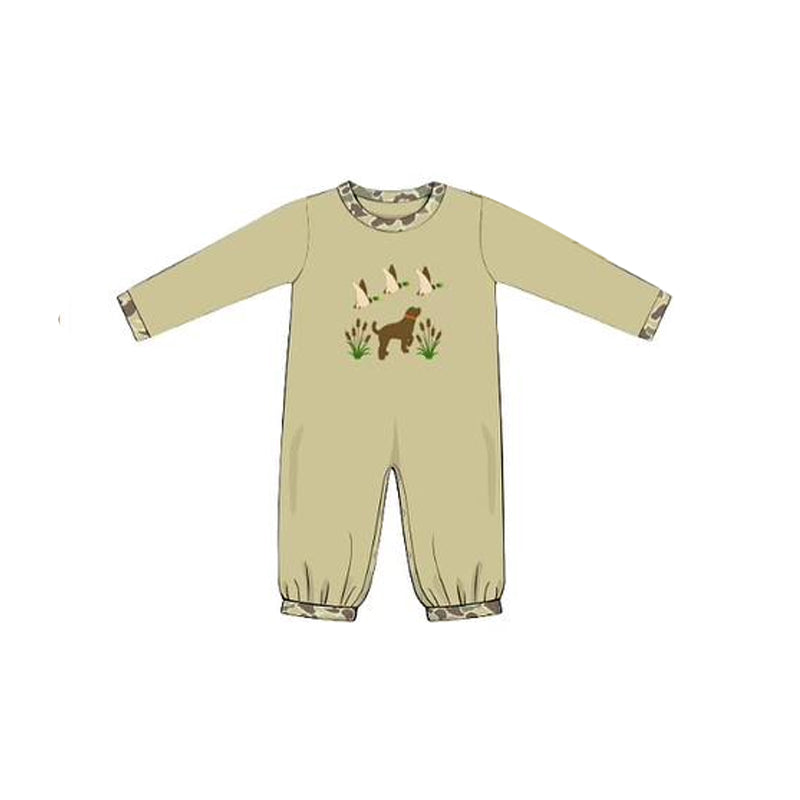 Baby Boys Khaki Long Sleeve  Ducks Dogs Hunting Footie Rompers Preorder