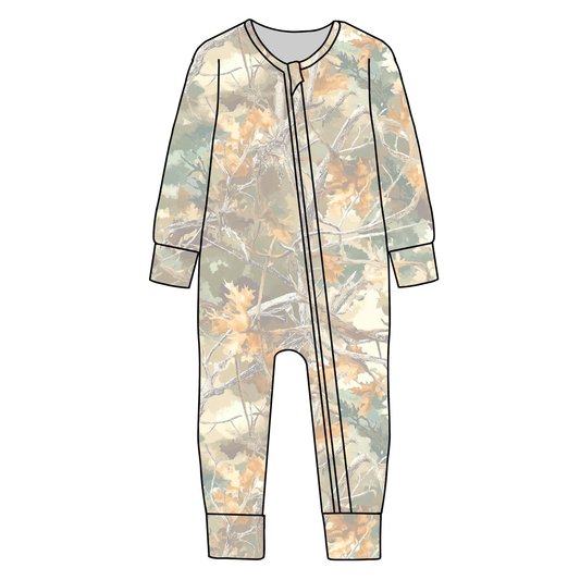 Baby Boys Leaves Camo Southern Zipper Footie Rompers Preorder