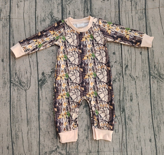Baby Boys Long Sleeve Leaves Camo Footie Rompers Preorder