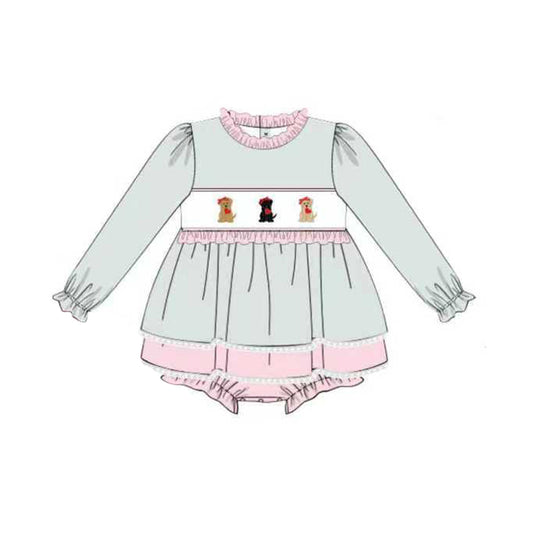 Baby Girls Dogs Hearts Tunic Bummies Valentine Ruffle Rompers Preorder