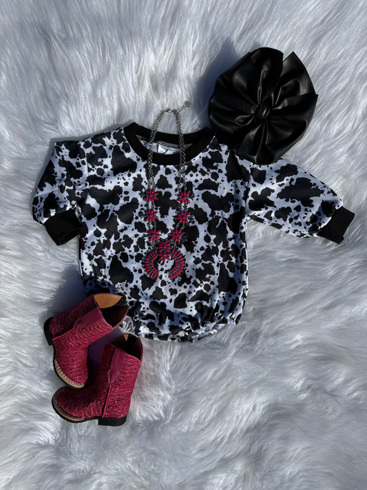 Baby Kids Long Sleeve Cow Print Western Rompers Preorder