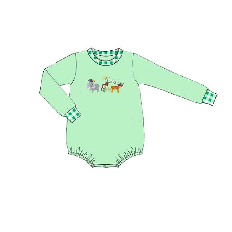 Baby Boys Green Long Sleeve Animals Rompers Preorder