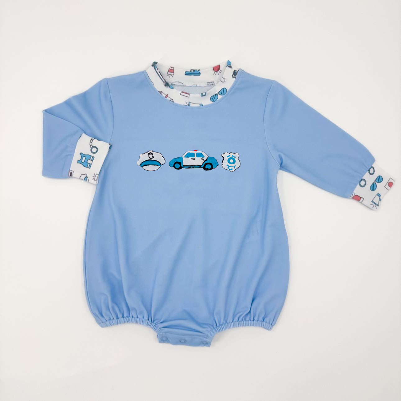 Baby Boys Blue Long Sleeve Police Cars Rompers Preorder